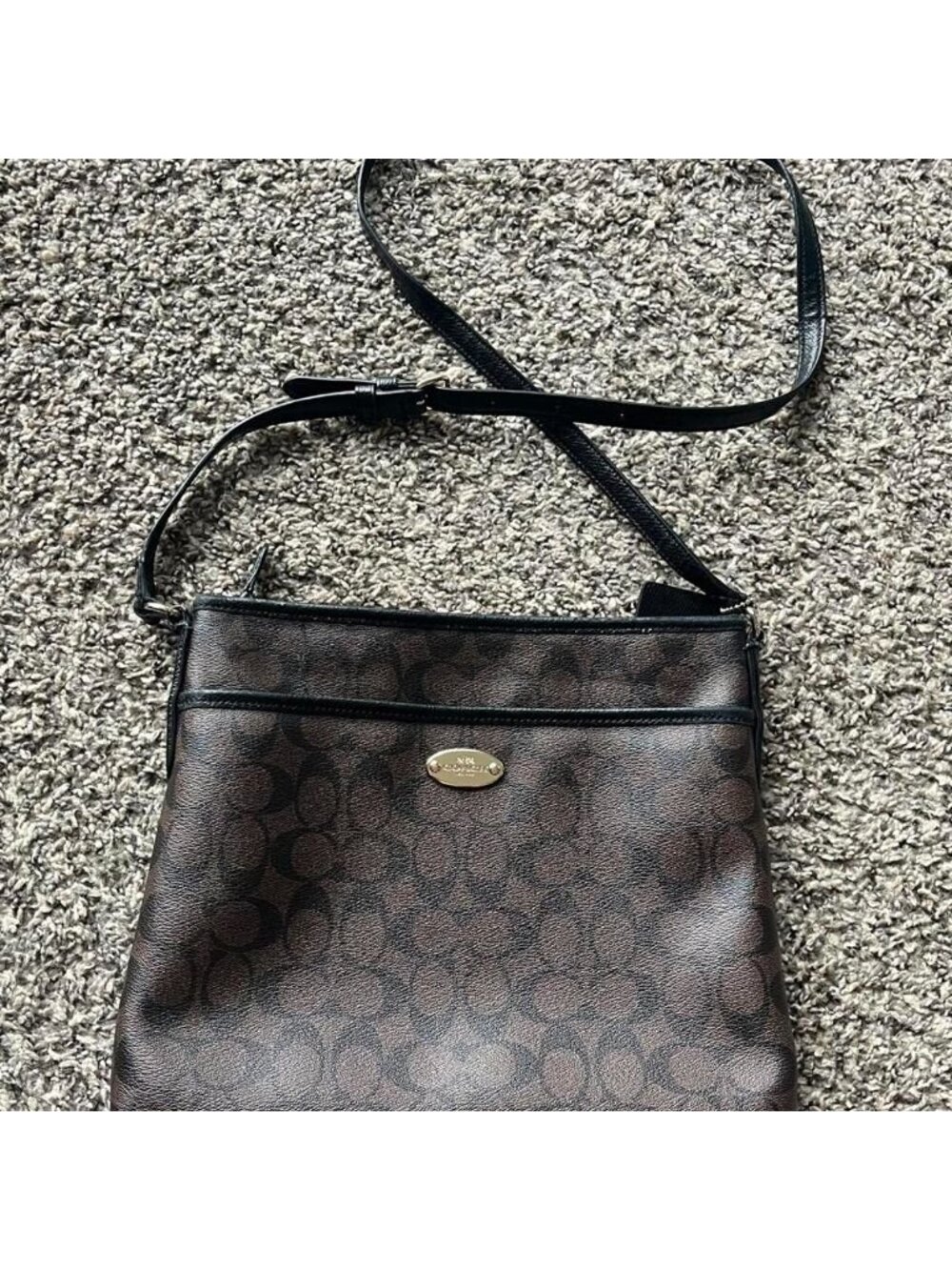 Coach Black Brown Leather Canvas File Crossbody Bag Jacquard Classic Americana